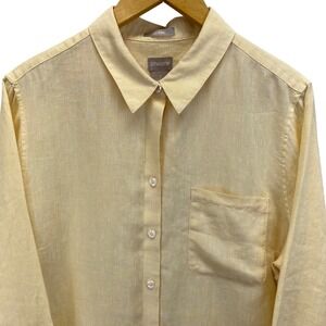 Chicos 100% Linen 3/4 Sleeve Button Down Collared Shirt Yellow Size 3 (us 16/18)